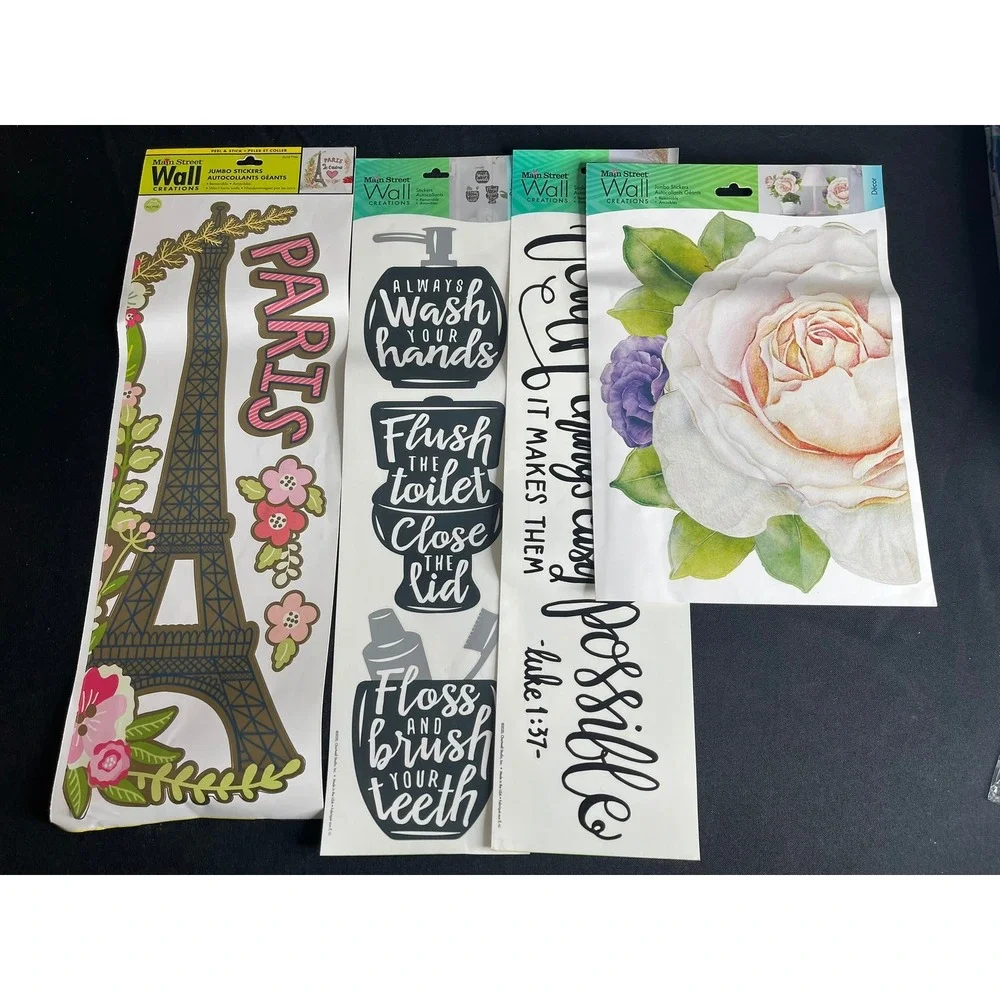 Main Street Wall Creations Jumbo Wall Stickers Eiffel Tower Rose Luke 1:37 4pk